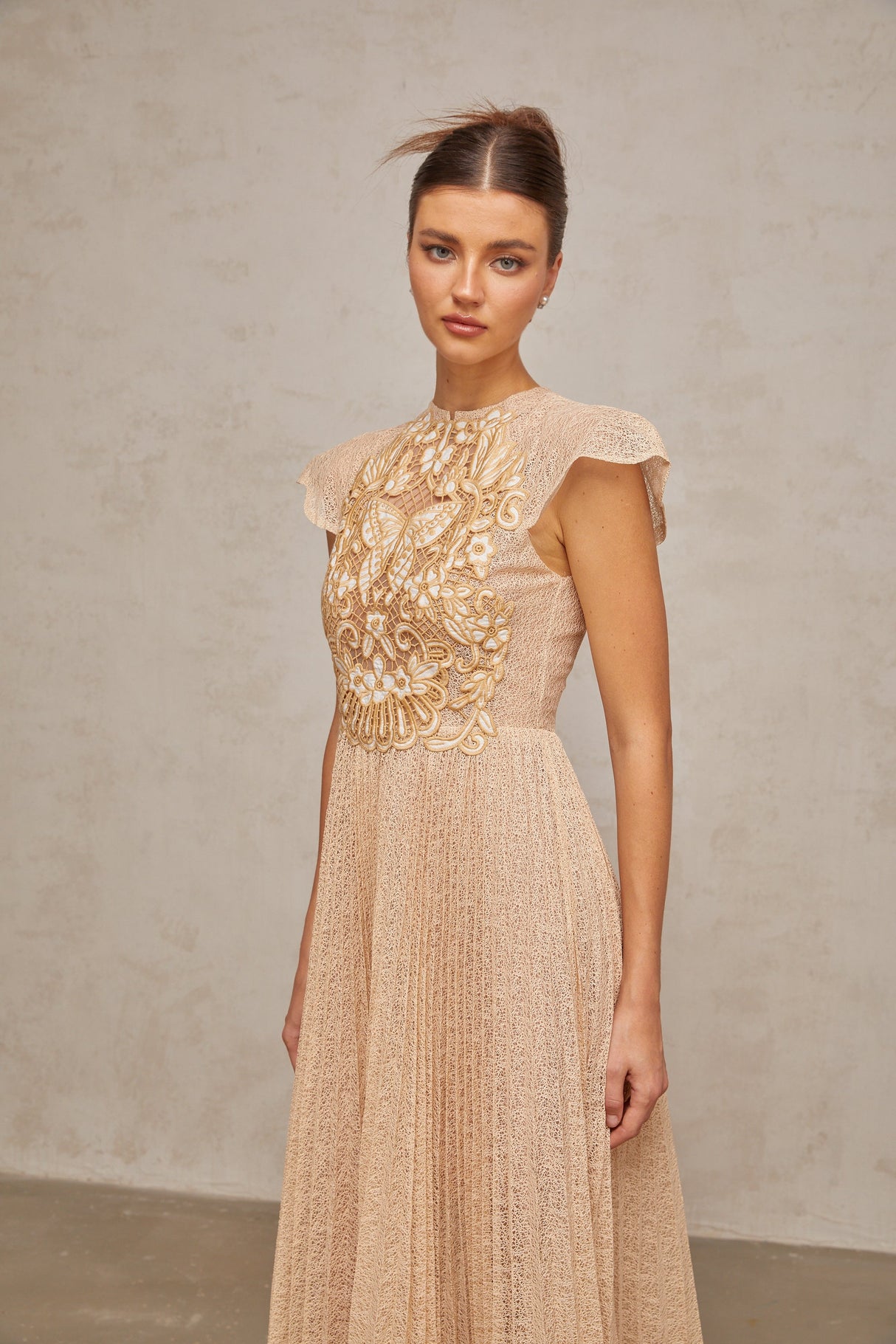 Aurohaya Nerissa embroidered pleated midi dress