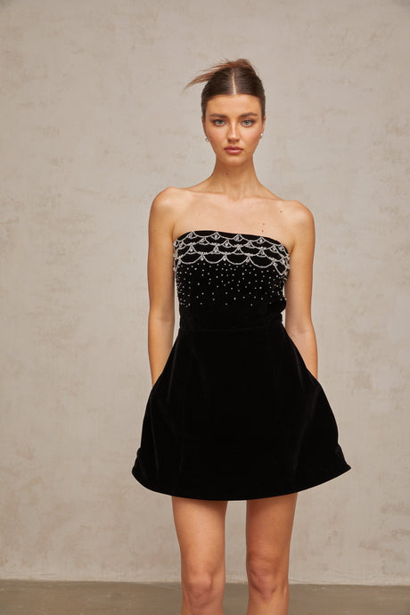 Aurohaya Sandrine crystal-embellished velvet mini dress