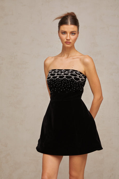 Aurohaya Sandrine crystal-embellished velvet mini dress