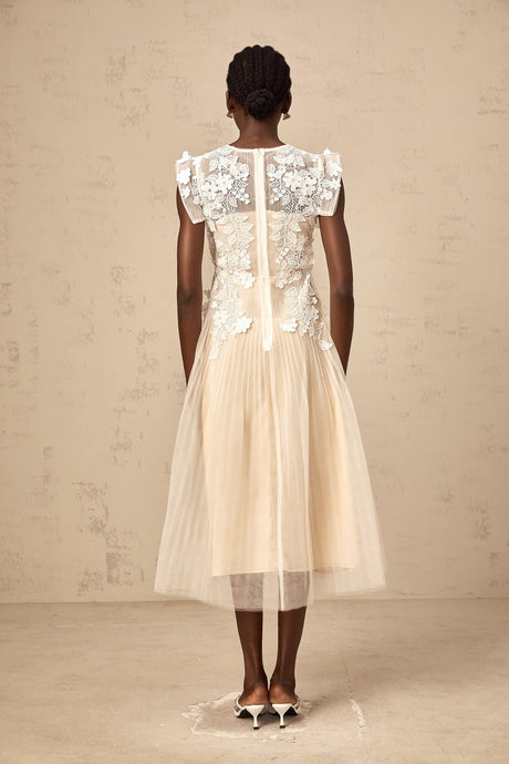 Aurohaya Annabelle Flower-appliqué Tulle Midi Dress