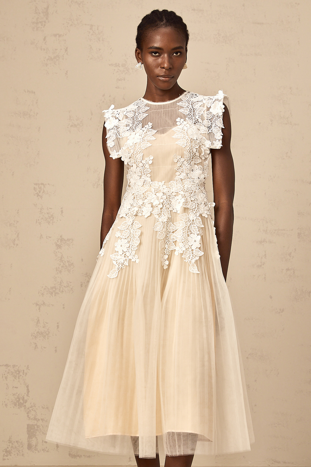 Aurohaya Annabelle Flower-appliqué Tulle Midi Dress