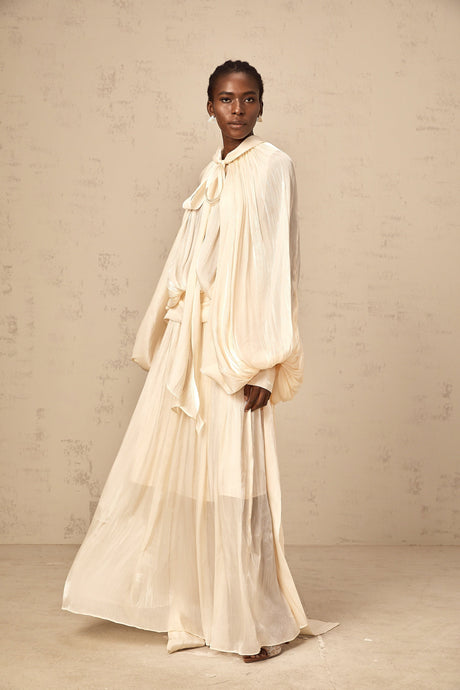 Aurohaya Mila pleated satin maxi dress in Neutrals