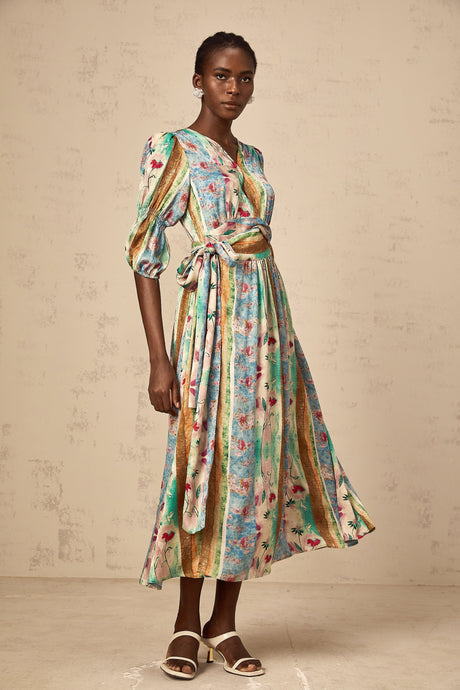 Aurohaya Cerise floral-print wrap midi dress