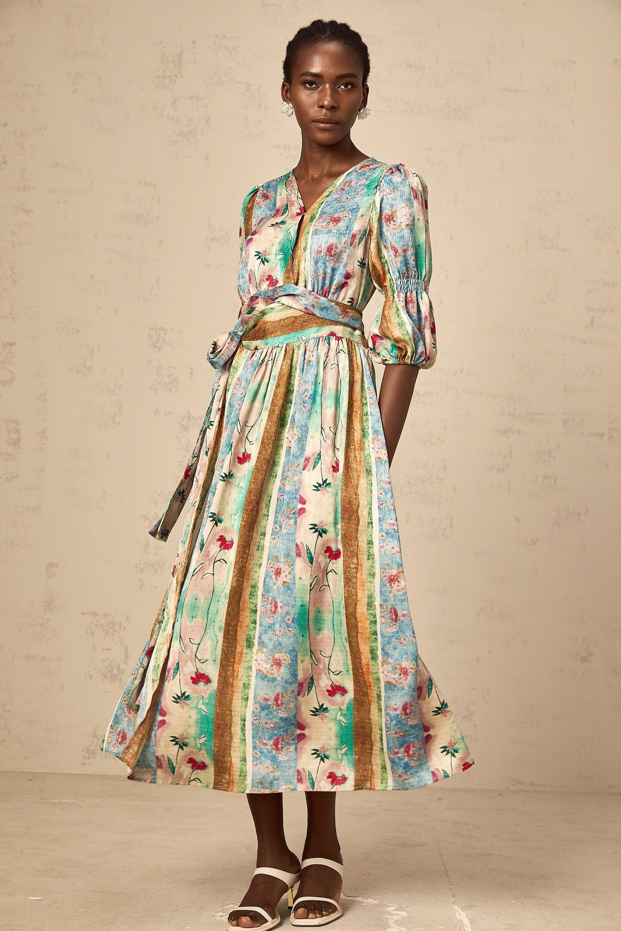 Aurohaya Cerise floral-print wrap midi dress
