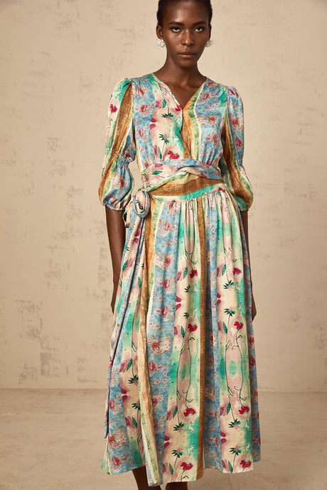 Aurohaya Cerise floral-print wrap midi dress