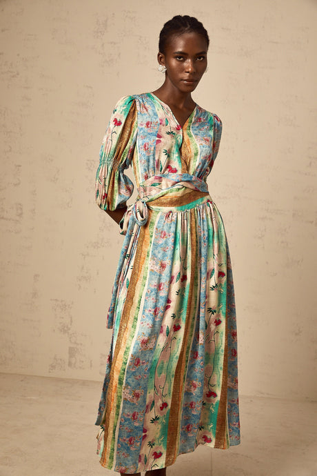 Aurohaya Cerise floral-print wrap midi dress