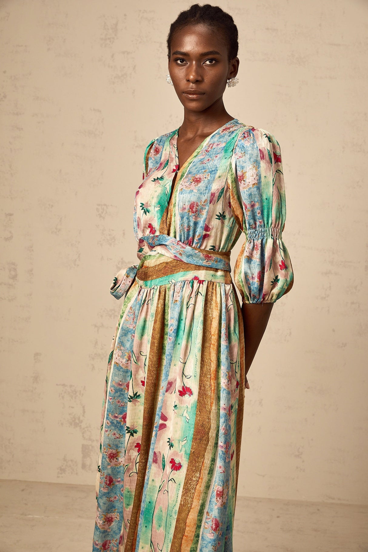 Aurohaya Cerise floral-print wrap midi dress