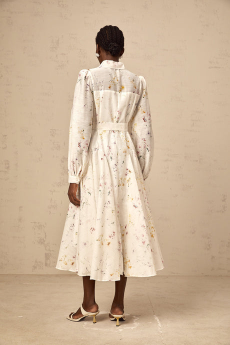 Aurohaya Zoé white floral-print tied midi dress