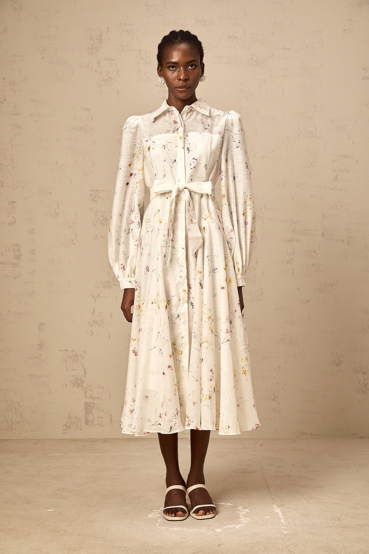 Aurohaya Zoé white floral-print tied midi dress