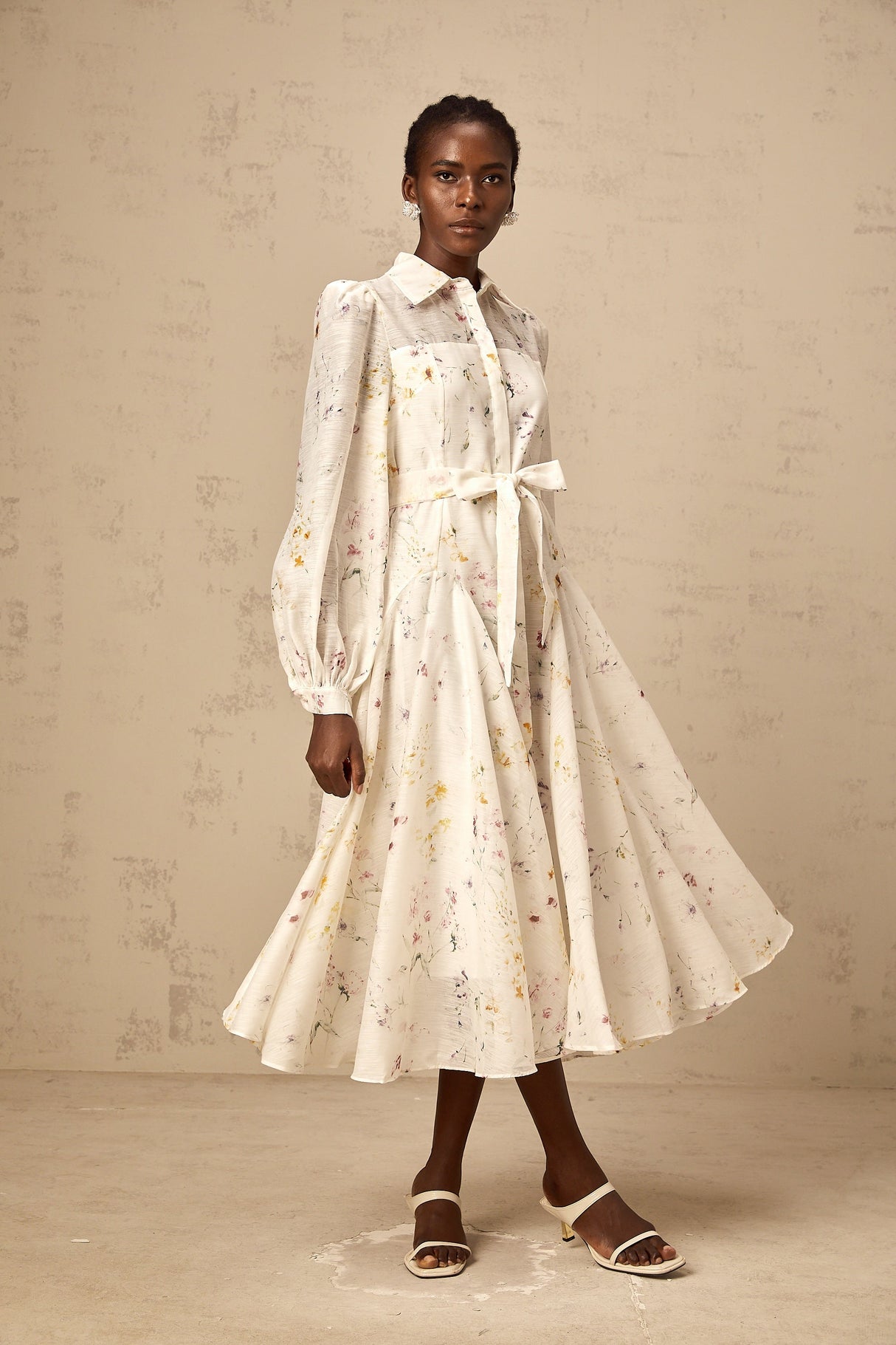 Aurohaya Zoé white floral-print tied midi dress