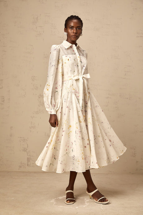 Aurohaya Zoé white floral-print tied midi dress