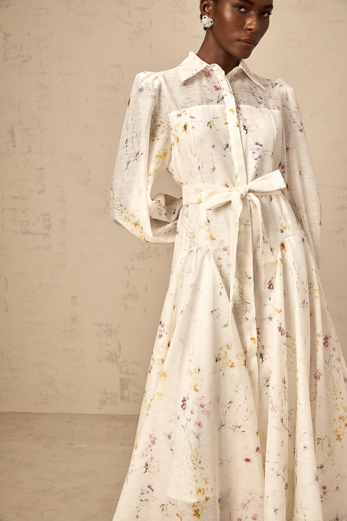 Aurohaya Zoé white floral-print tied midi dress