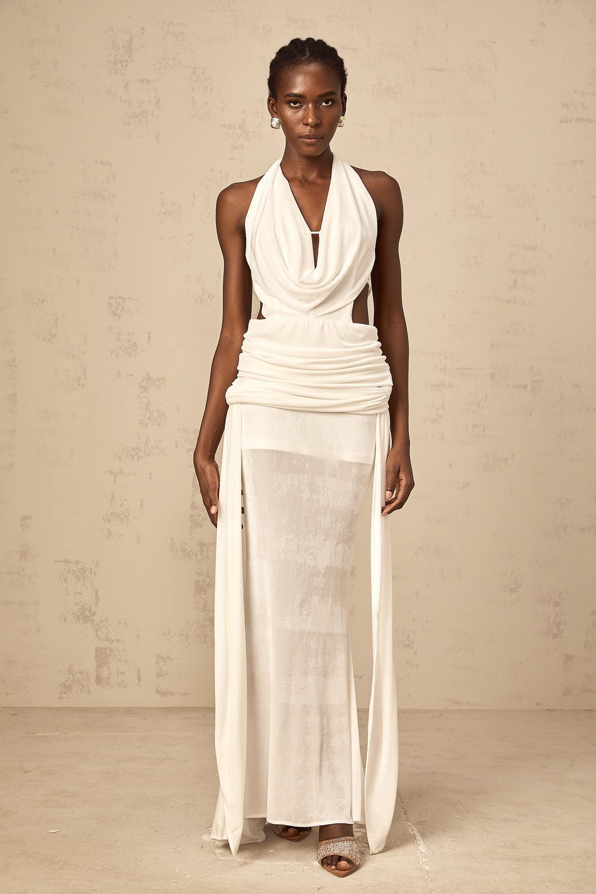 Aurohaya Déotille halterneck backless maxi dress in White