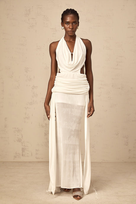 Aurohaya Déotille halterneck backless maxi dress in White