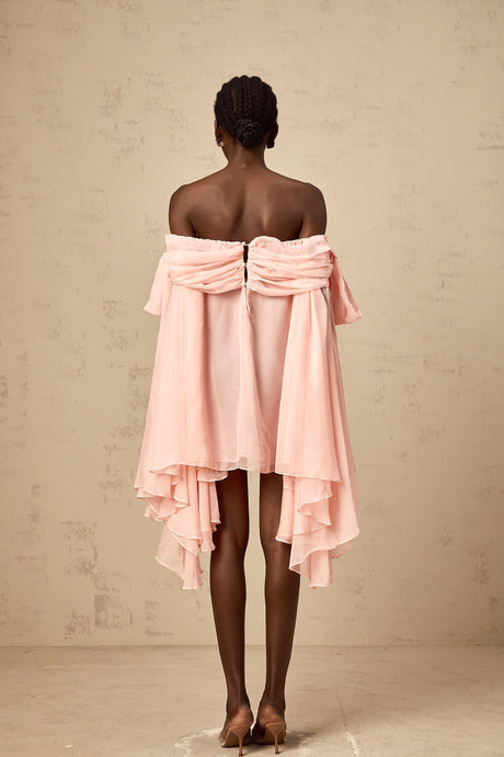 Aurohaya Avril pink bow draped slip mini dress