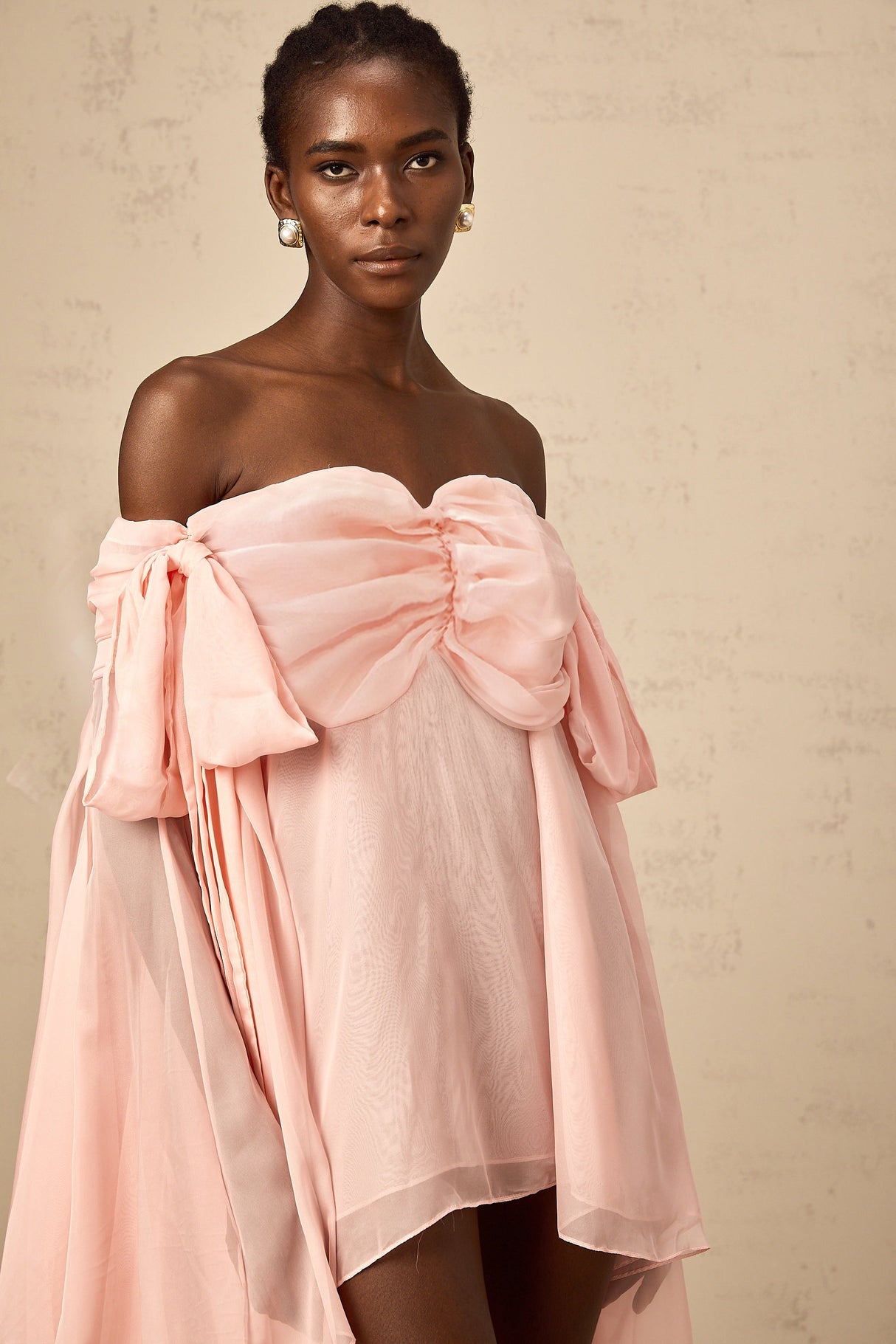 Aurohaya Avril pink bow draped slip mini dress