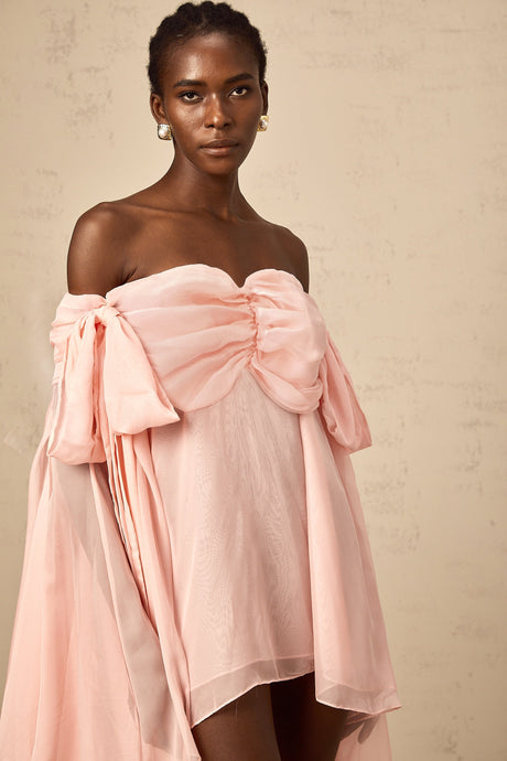 Aurohaya Avril pink bow draped slip mini dress