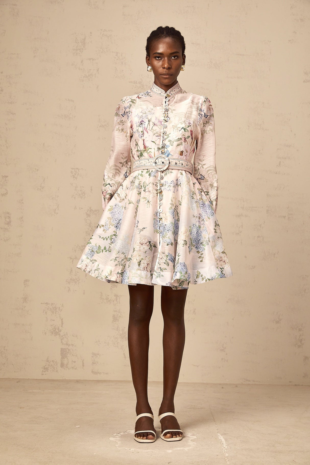 Aurohaya Fabienne light-pink floral-print mini dress