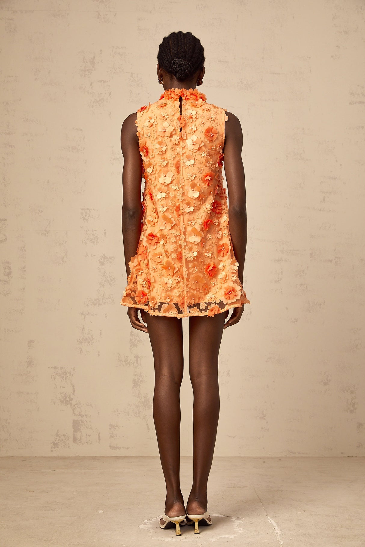Aurohaya Orphée orange faux-flower mini dress