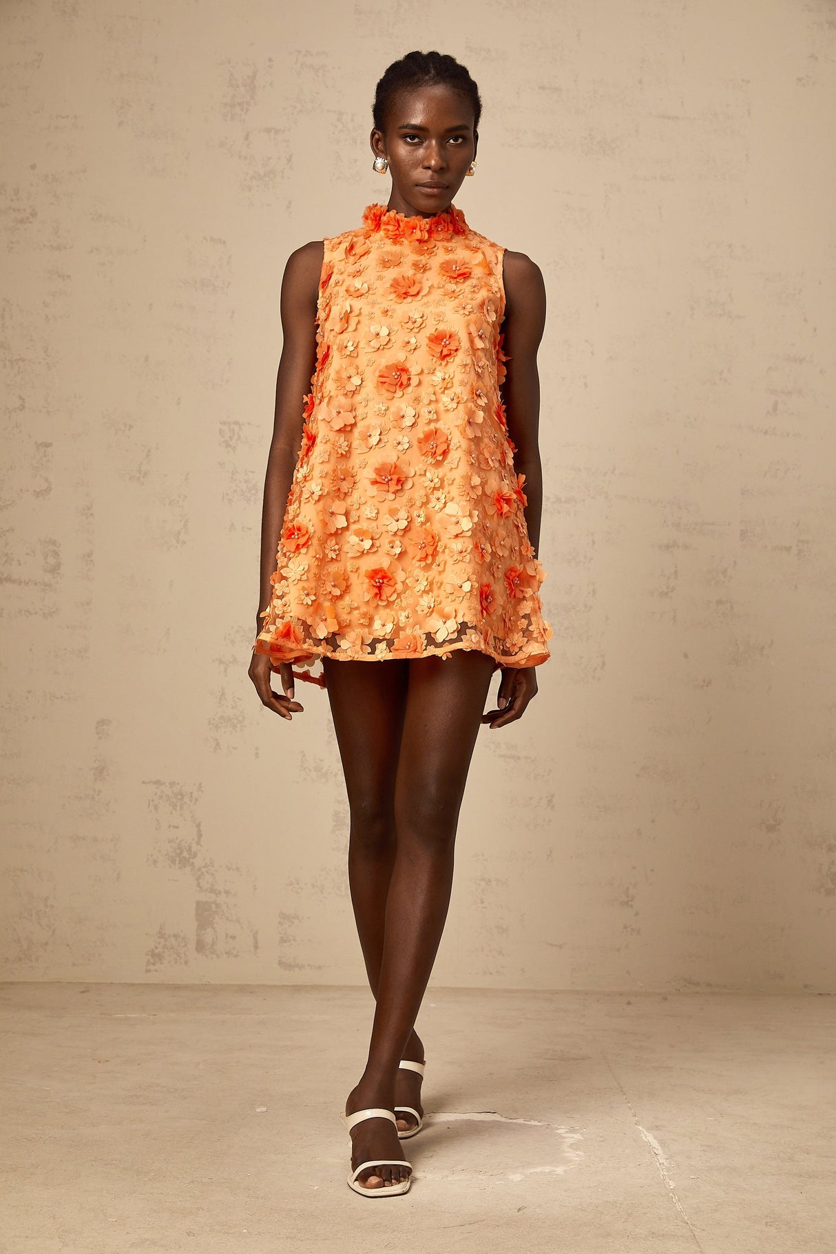 Aurohaya Orphée orange faux-flower mini dress