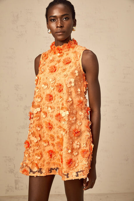 Aurohaya Orphée orange faux-flower mini dress