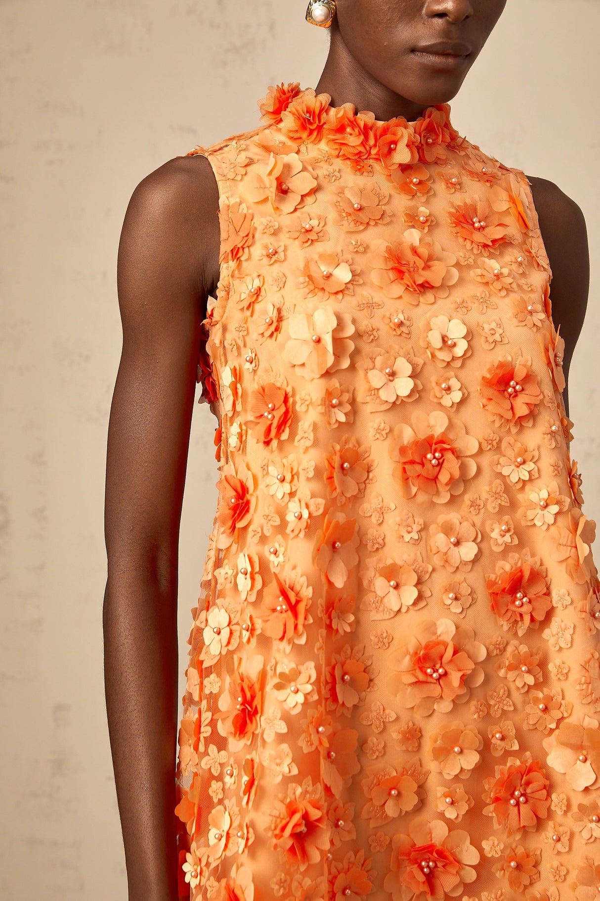 Aurohaya Orphée orange faux-flower mini dress