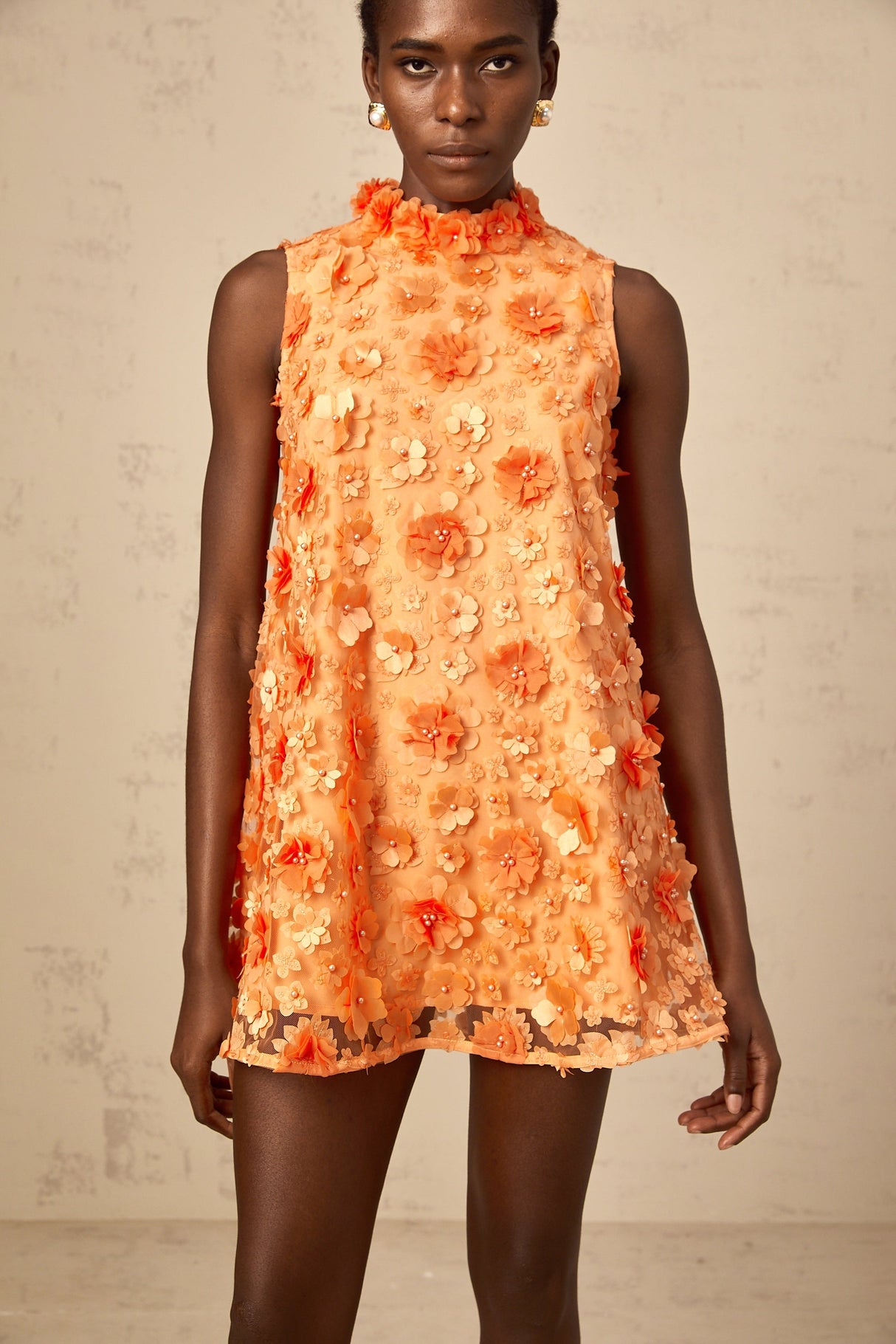 Aurohaya Orphée orange faux-flower mini dress