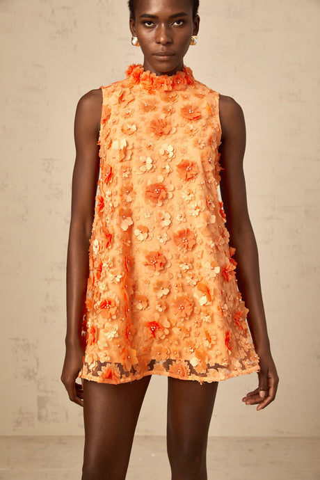 Aurohaya Orphée orange faux-flower mini dress