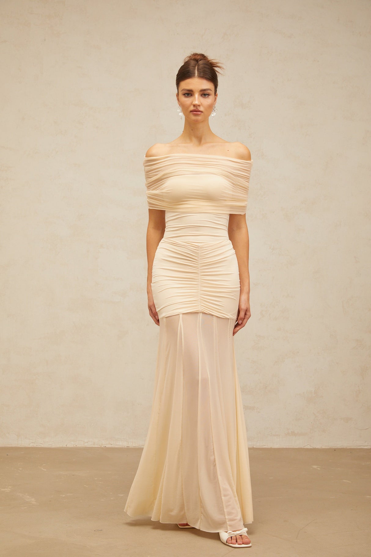 Aurohaya Ninon tulle-panel smocked maxi dress