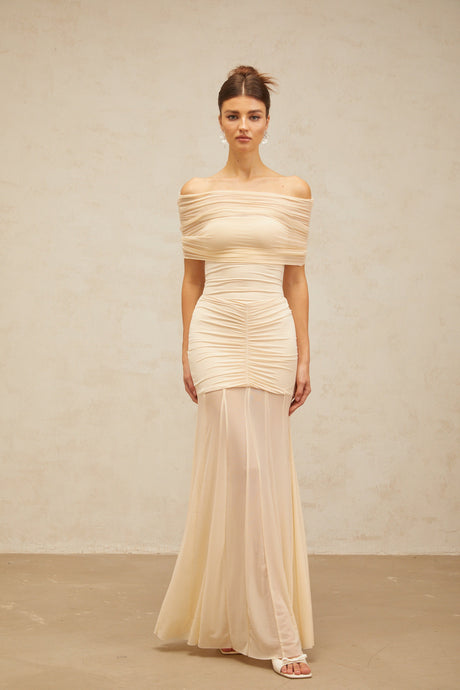 Aurohaya Ninon tulle-panel smocked maxi dress