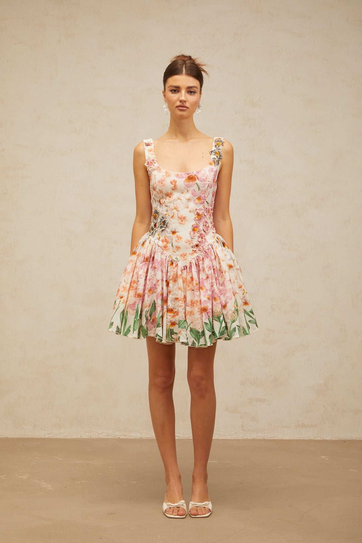 Aurohaya Michèle pink floral-print pleated mini dress