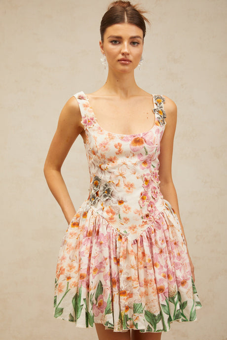 Aurohaya Michèle pink floral-print pleated mini dress