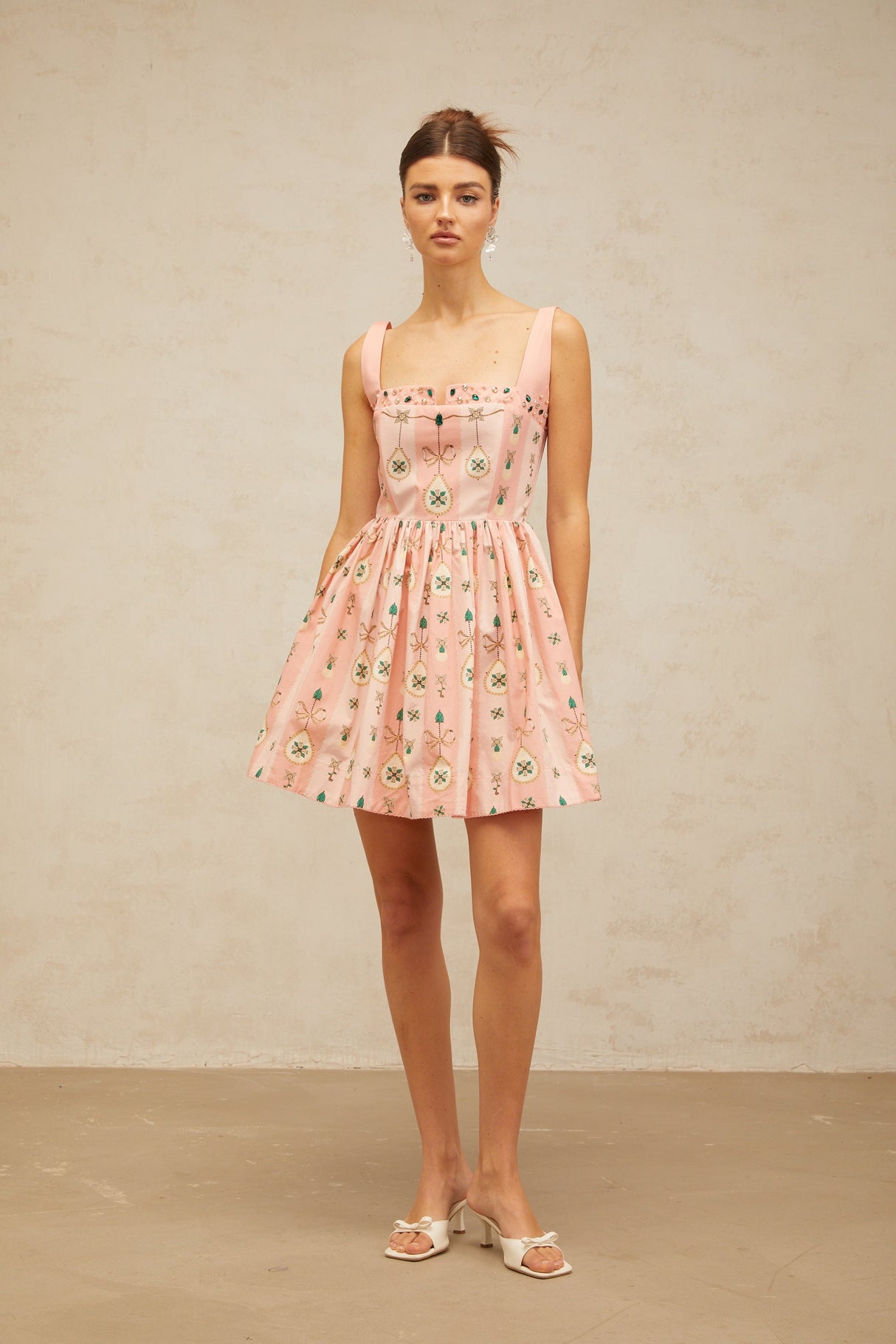 Aurohaya Osanne pink embellished pattern-print mini dress