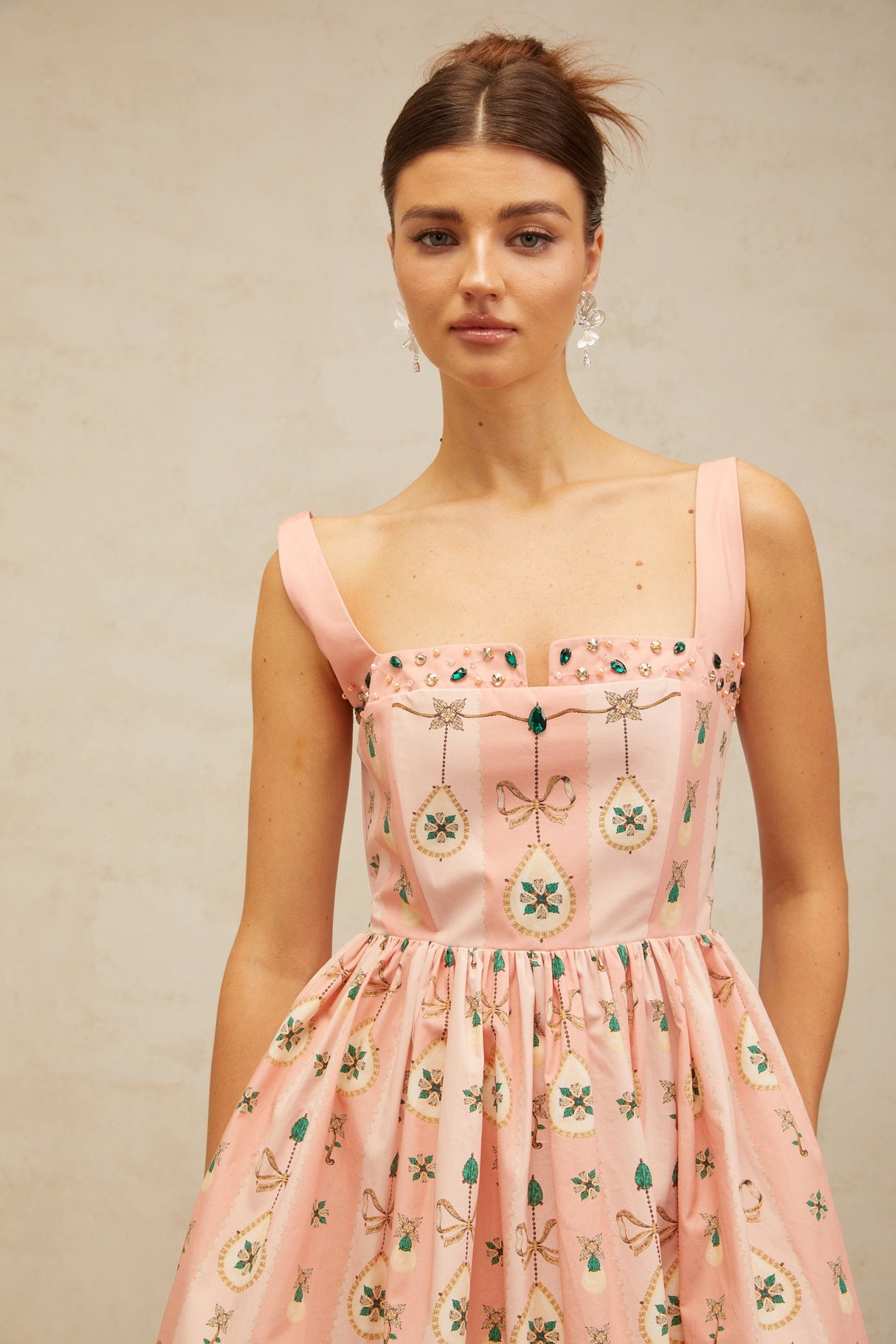 Aurohaya Osanne pink embellished pattern-print mini dress