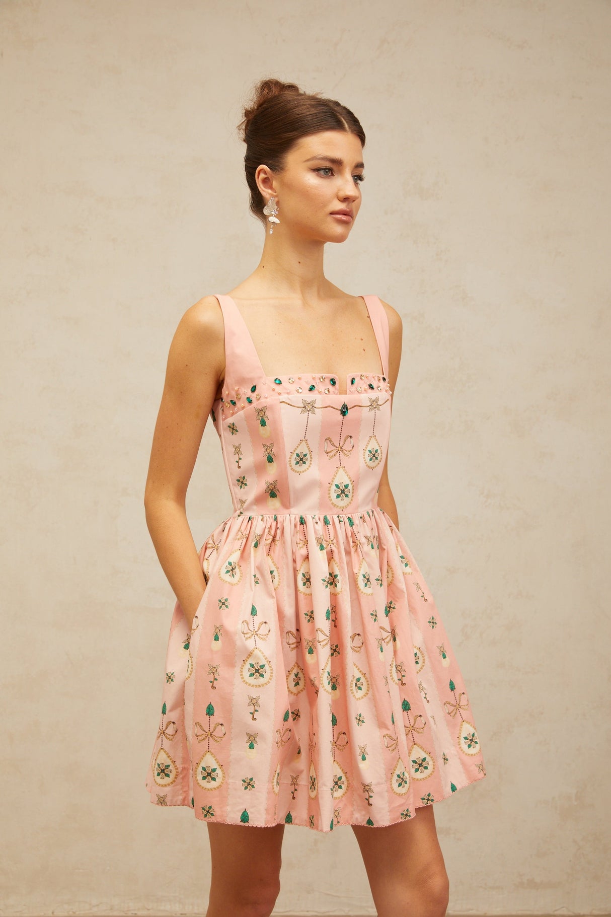 Aurohaya Osanne pink embellished pattern-print mini dress