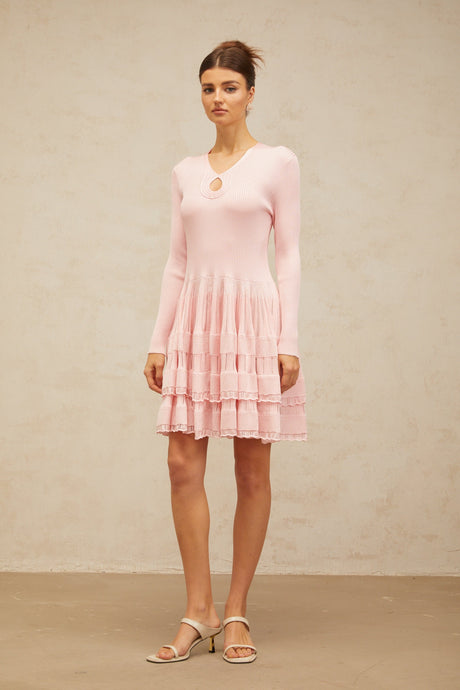 Aurohaya Mathilde pink keyhole-detail ribbed-knit mini dress