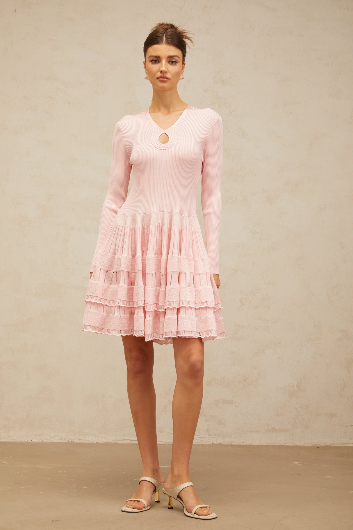 Aurohaya Mathilde pink keyhole-detail ribbed-knit mini dress
