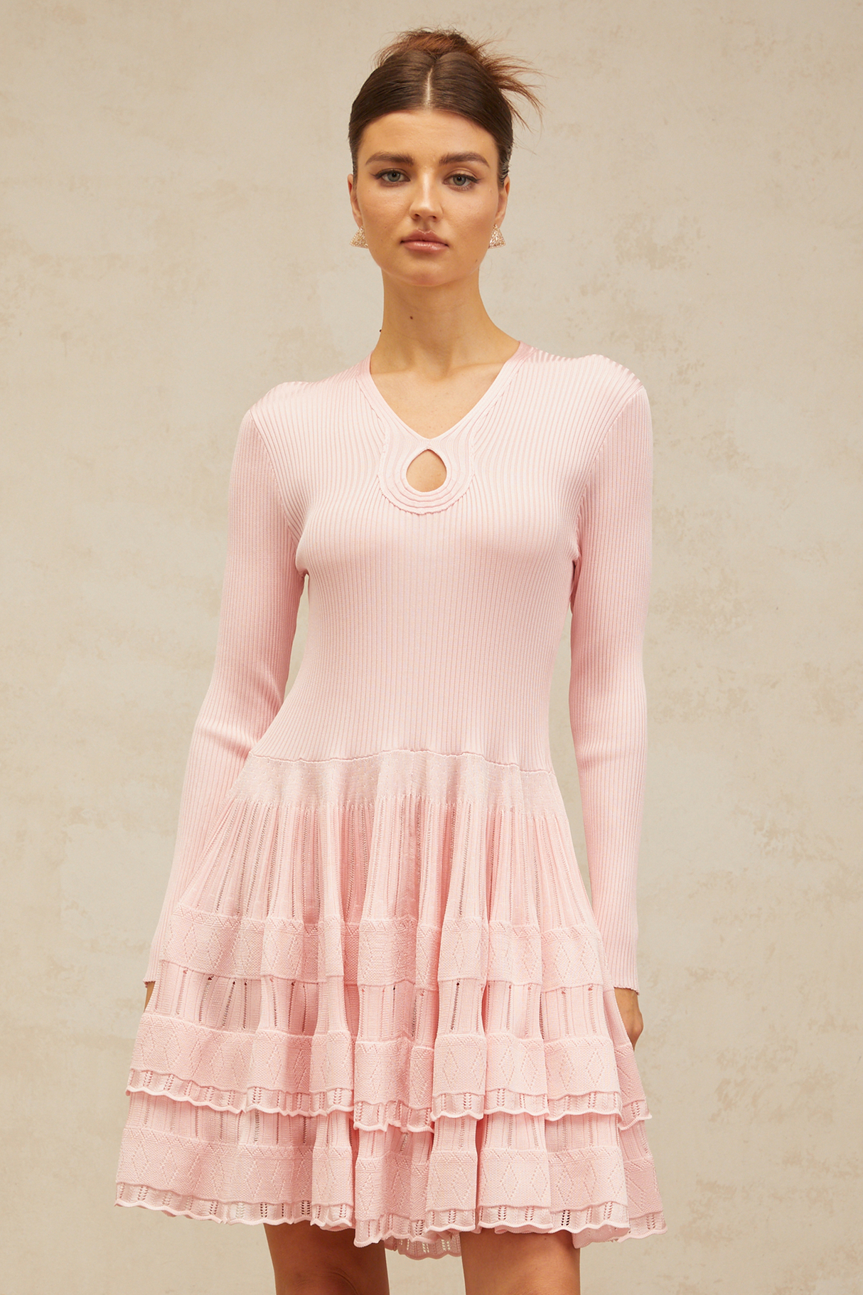 Aurohaya Mathilde pink keyhole-detail ribbed-knit mini dress