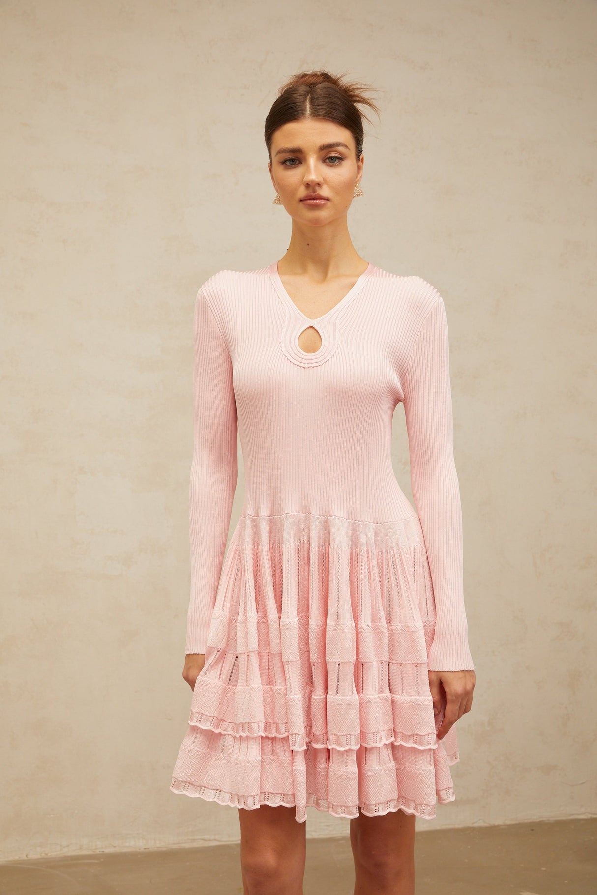 Aurohaya Mathilde pink keyhole-detail ribbed-knit mini dress