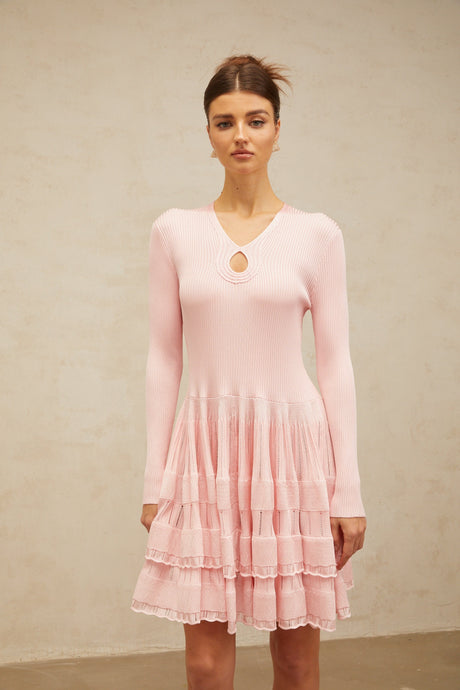 Aurohaya Mathilde pink keyhole-detail ribbed-knit mini dress