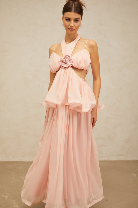 Aurohaya Danaé pink cut-out floral-appliqué maxi dress