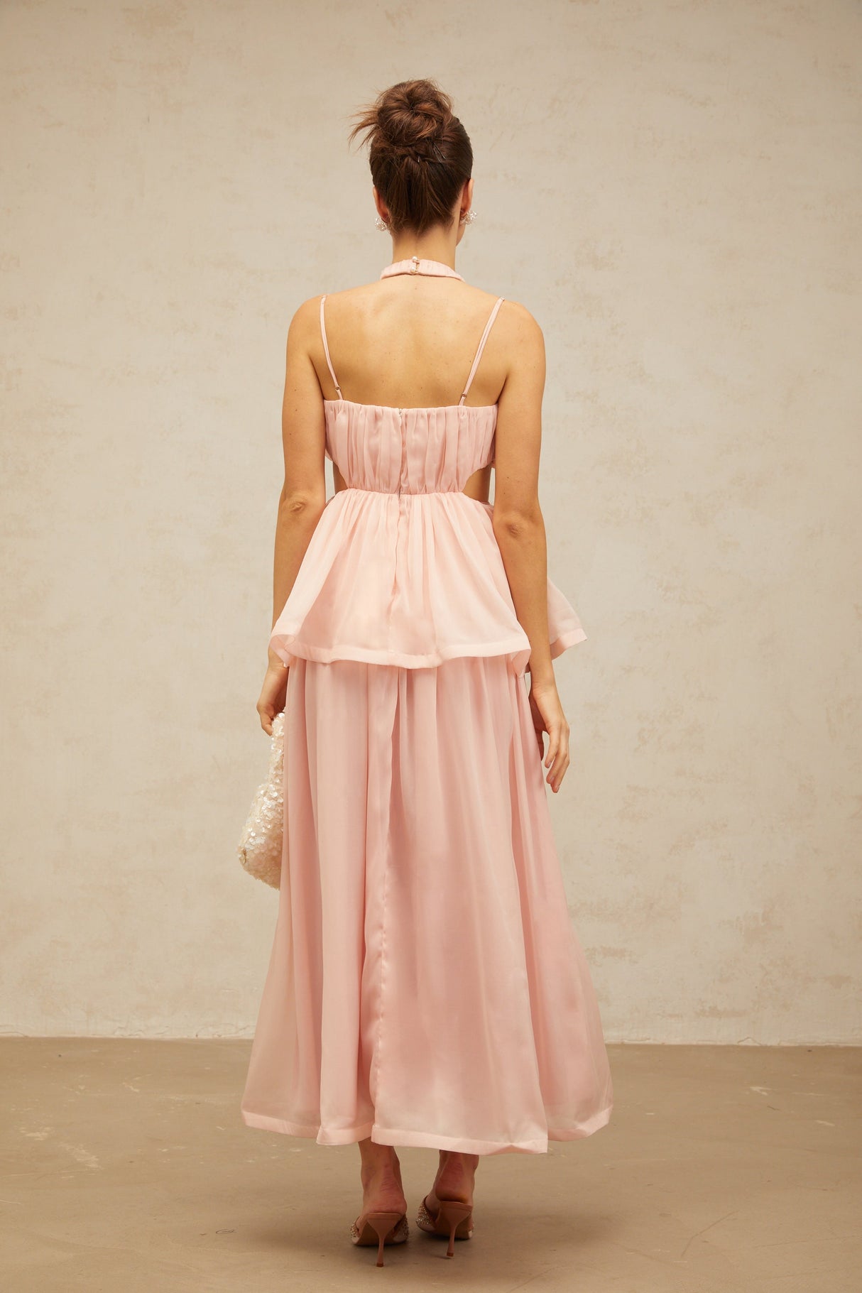 Aurohaya Danaé pink cut-out floral-appliqué maxi dress