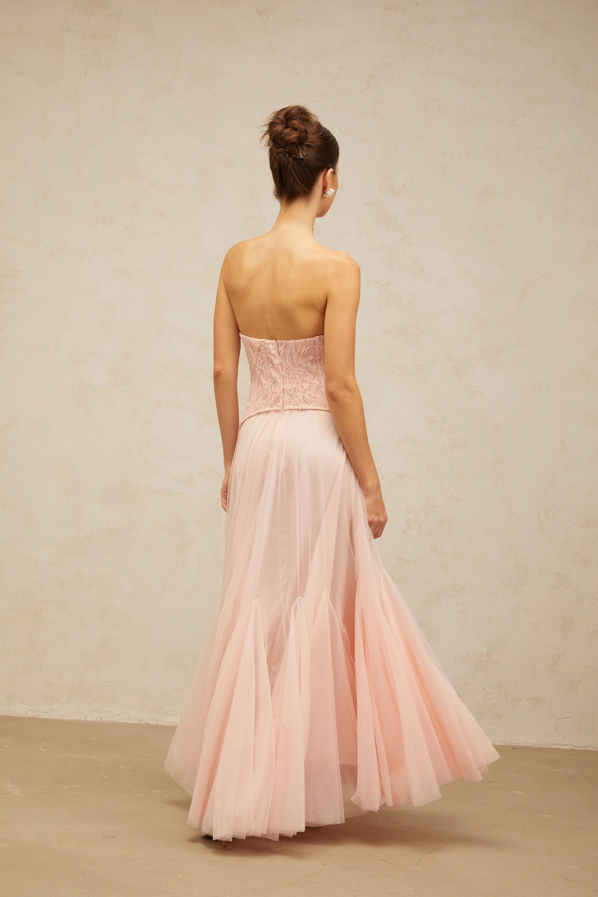 Aurohaya Ulrique Pink Lace Corset Tulle Maxi Dress