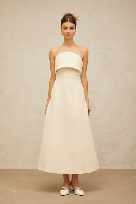 Aurohaya Raphaëlle white folded corset midi dress