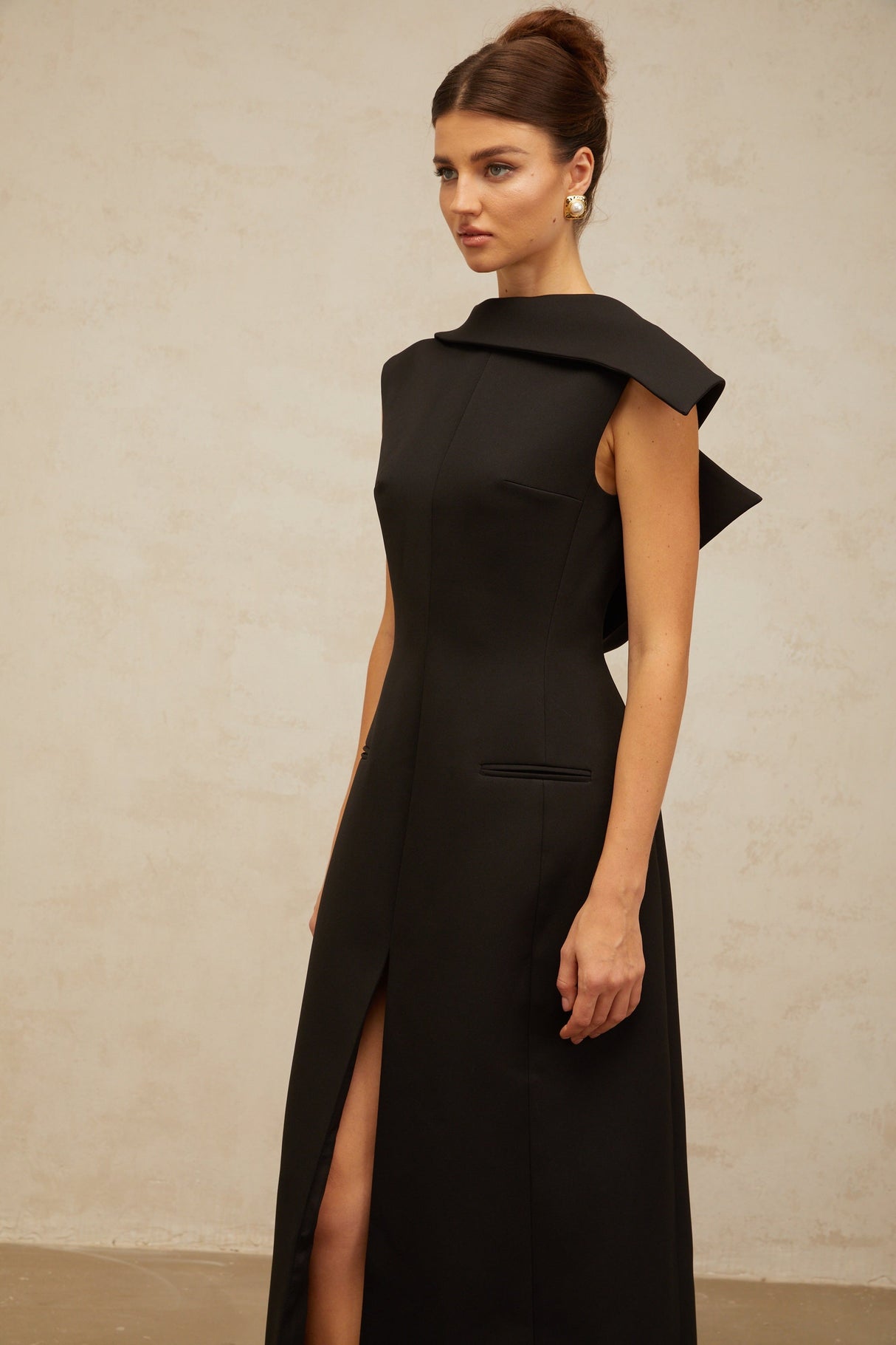 Aurohaya Léonore black deconstructed open-back midi dress