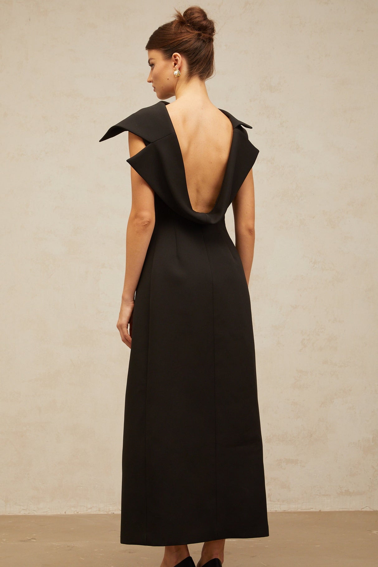 Aurohaya Léonore black deconstructed open-back midi dress