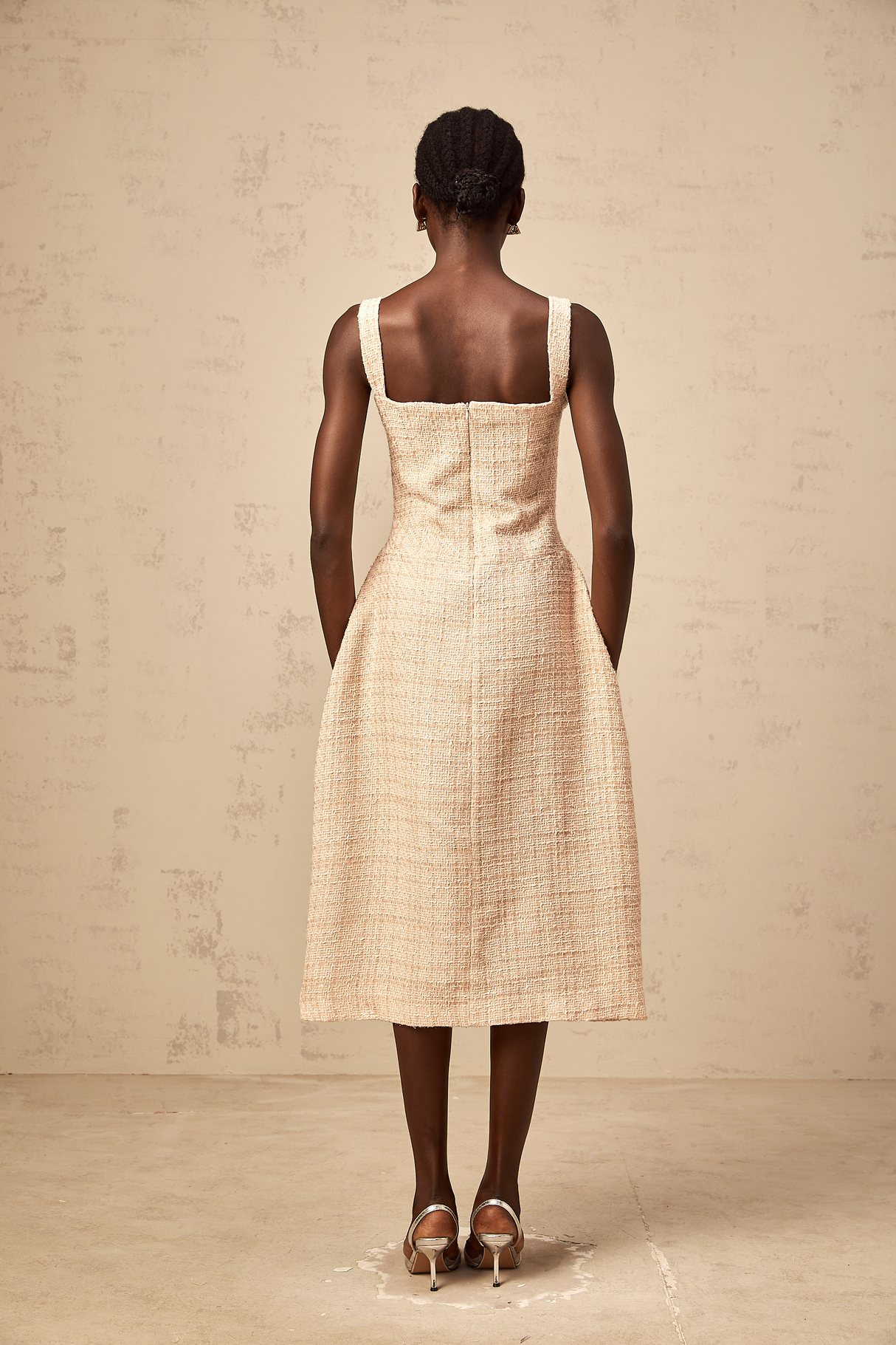 Aurohaya Véronica neutrals interwoven embroidered mini dress