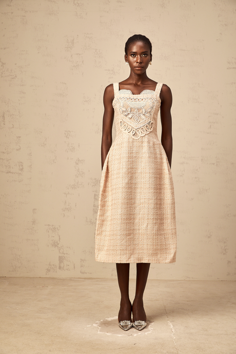 Aurohaya Véronica neutrals interwoven embroidered mini dress