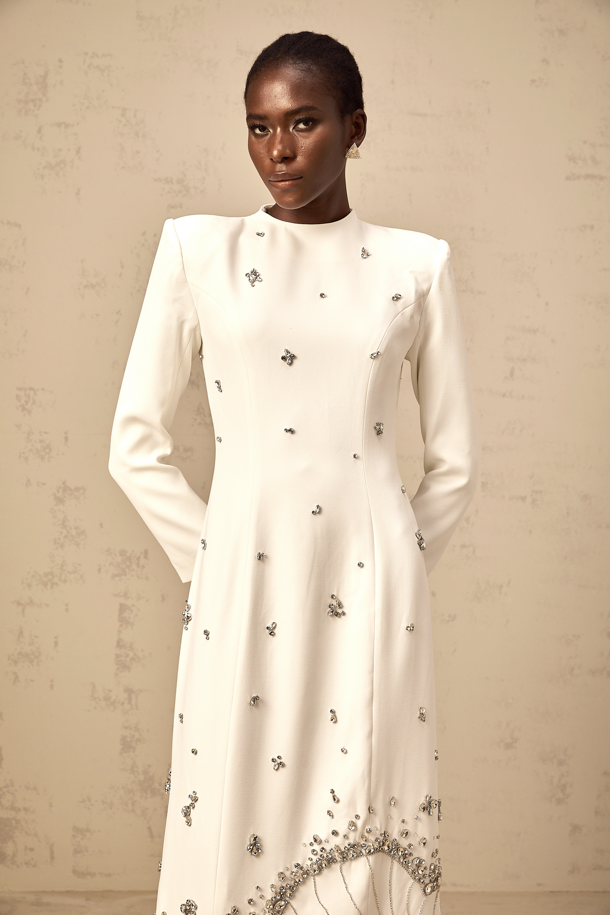 Aurohaya Daphné white lotus-motif embellished maxi dress