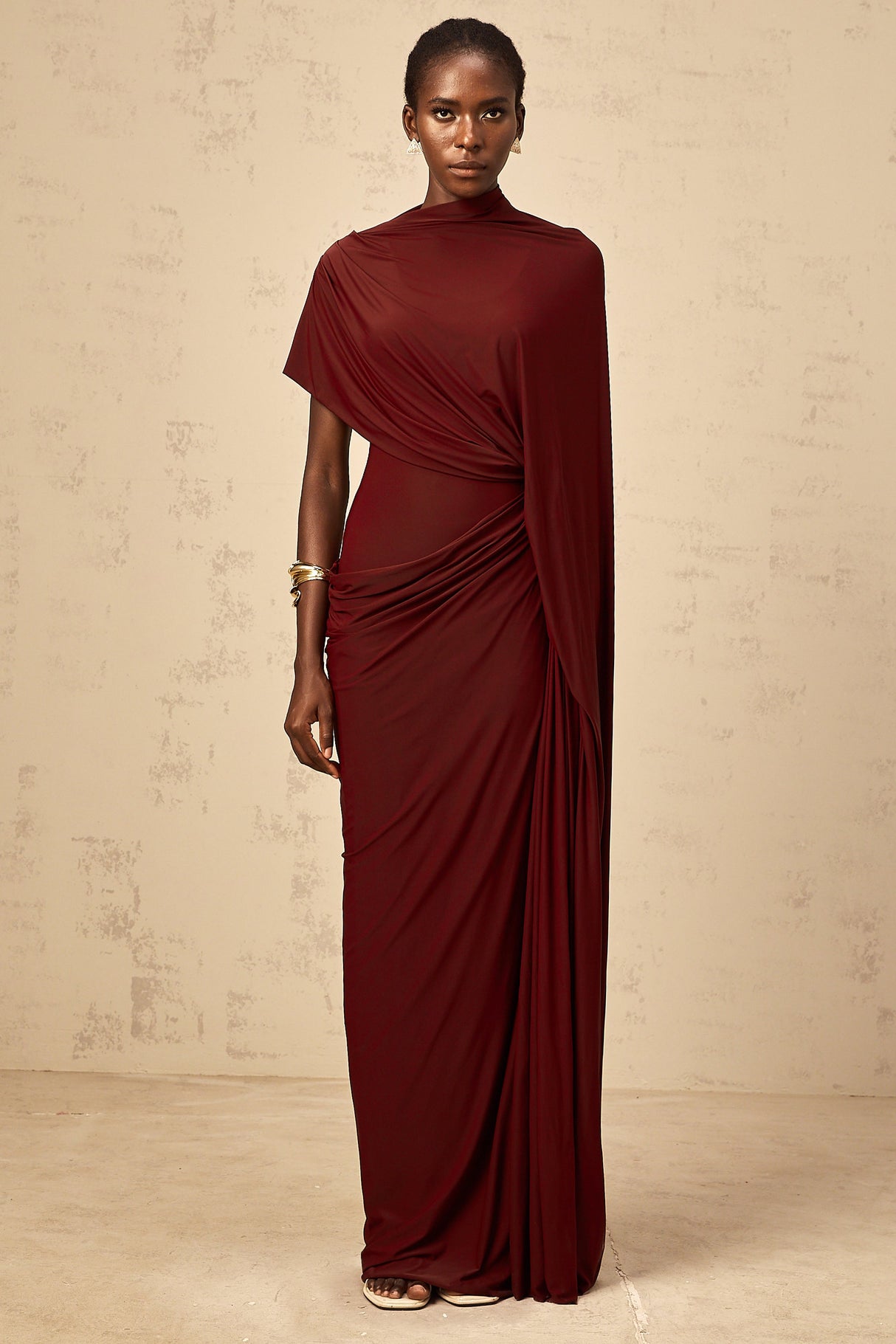 Aurohaya Fenella Asymmetrical Draped Cape & Dress Matching Set
